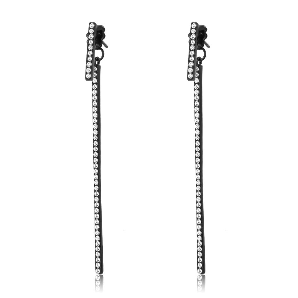 TK3470 - IP Black(Ion Plating) Stainless Steel Earrings with Top Grade Crystal  in Clear-0