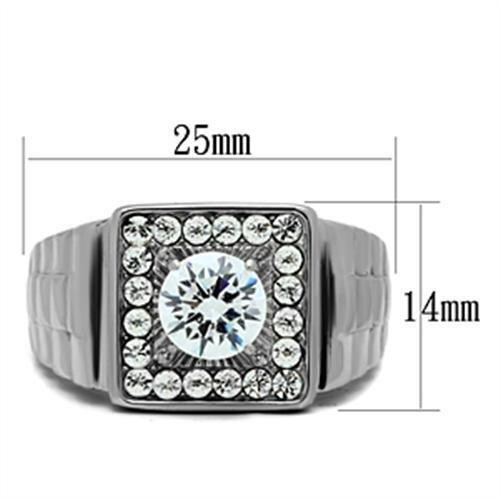 TK347 - High polished (no plating) Stainless Steel Ring with AAA Grade CZ  in Clear-1