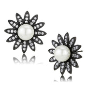 TK3484 - IP Black(Ion Plating) Stainless Steel Earrings with Synthetic Pearl in White-0