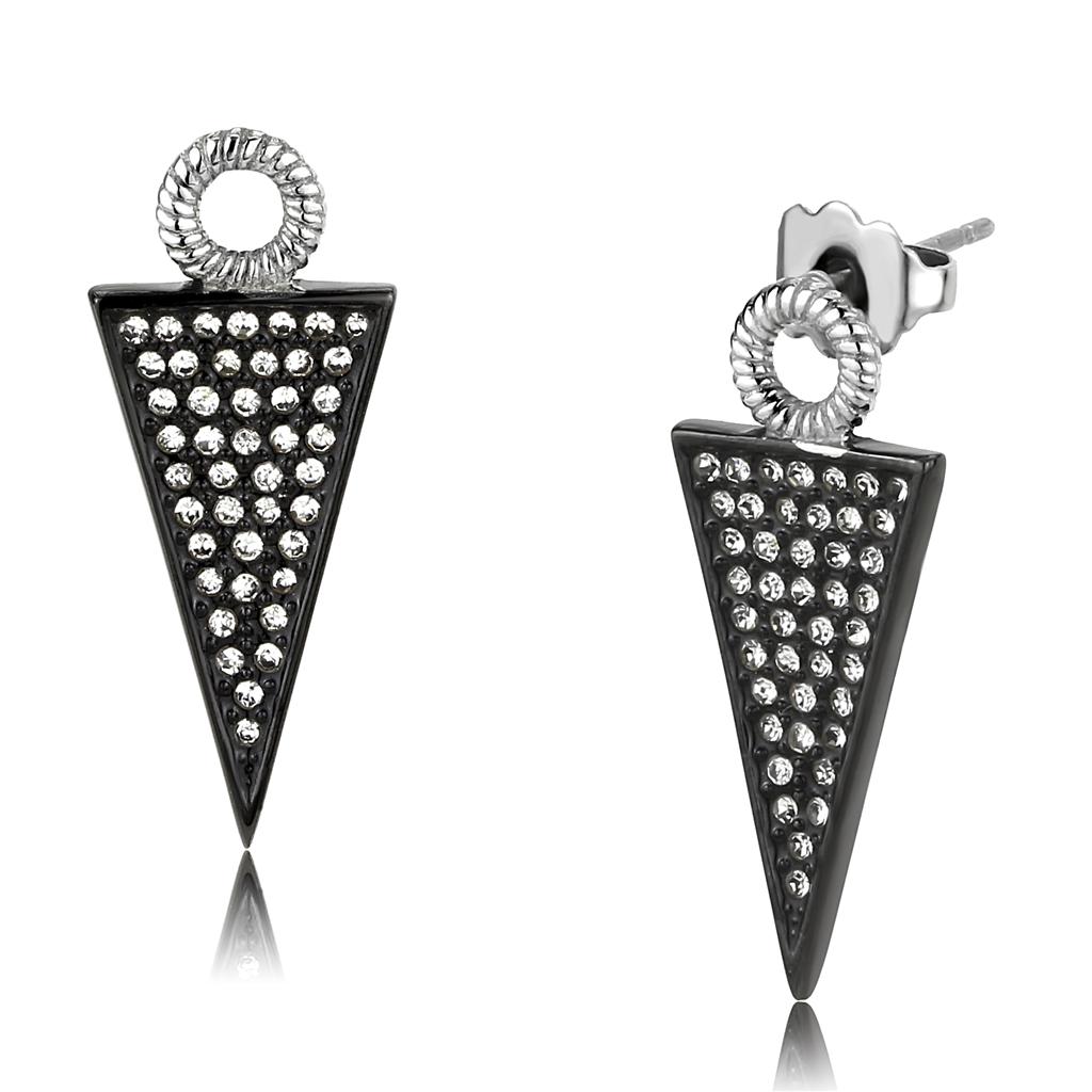 TK3485 - Two-Tone IP Black (Ion Plating) Stainless Steel Earrings with Top Grade Crystal  in Clear-0