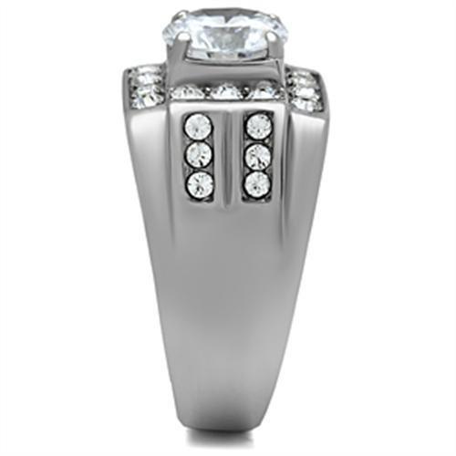 TK348 - High polished (no plating) Stainless Steel Ring with AAA Grade CZ  in Clear-3