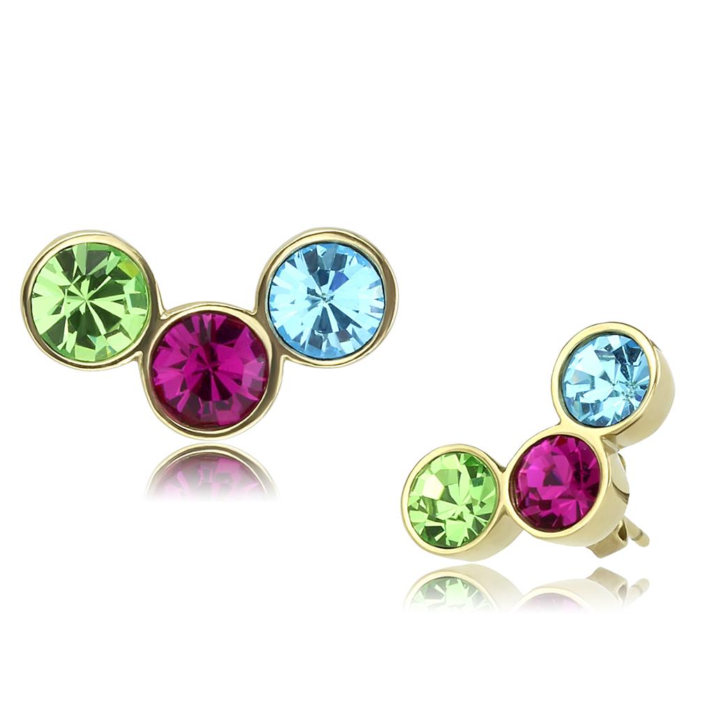 TK3492 - IP Gold(Ion Plating) Stainless Steel Earrings with Top Grade Crystal  in Multi Color-0