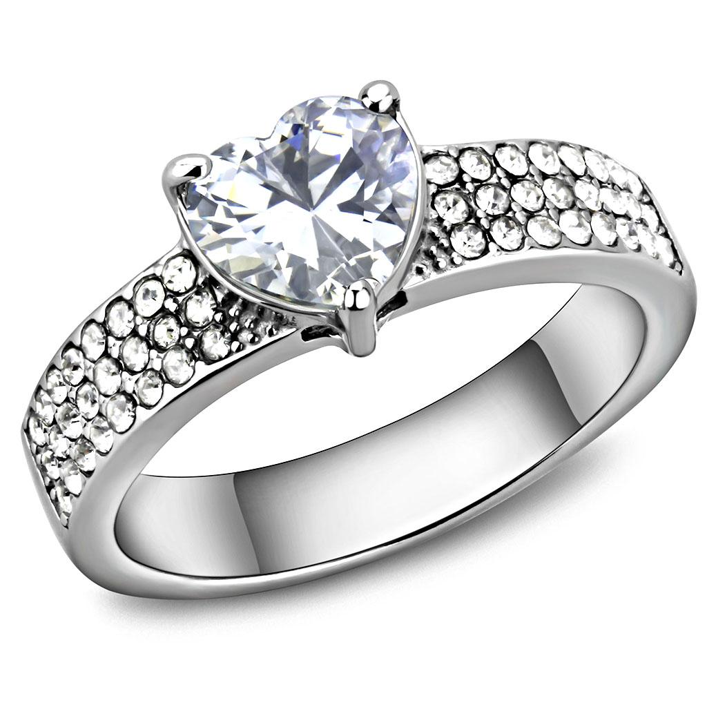 TK3505 - High polished (no plating) Stainless Steel Ring with AAA Grade CZ  in Clear-0