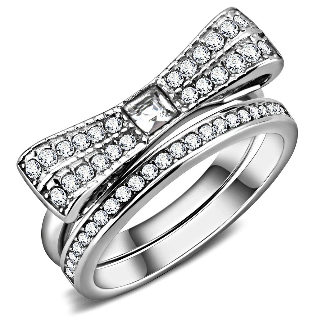 TK3506 - High polished (no plating) Stainless Steel Ring with Top Grade Crystal  in Clear-0