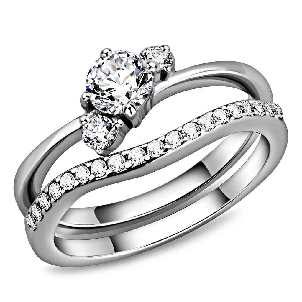 TK3507 - High polished (no plating) Stainless Steel Ring with AAA Grade CZ  in Clear-0