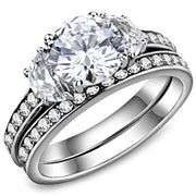 TK3509 - High polished (no plating) Stainless Steel Ring with AAA Grade CZ  in Clear-0