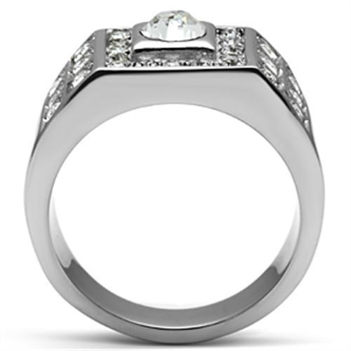 TK350 - High polished (no plating) Stainless Steel Ring with Top Grade Crystal  in Clear-2