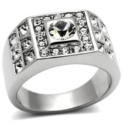 TK350 - High polished (no plating) Stainless Steel Ring with Top Grade Crystal  in Clear-0