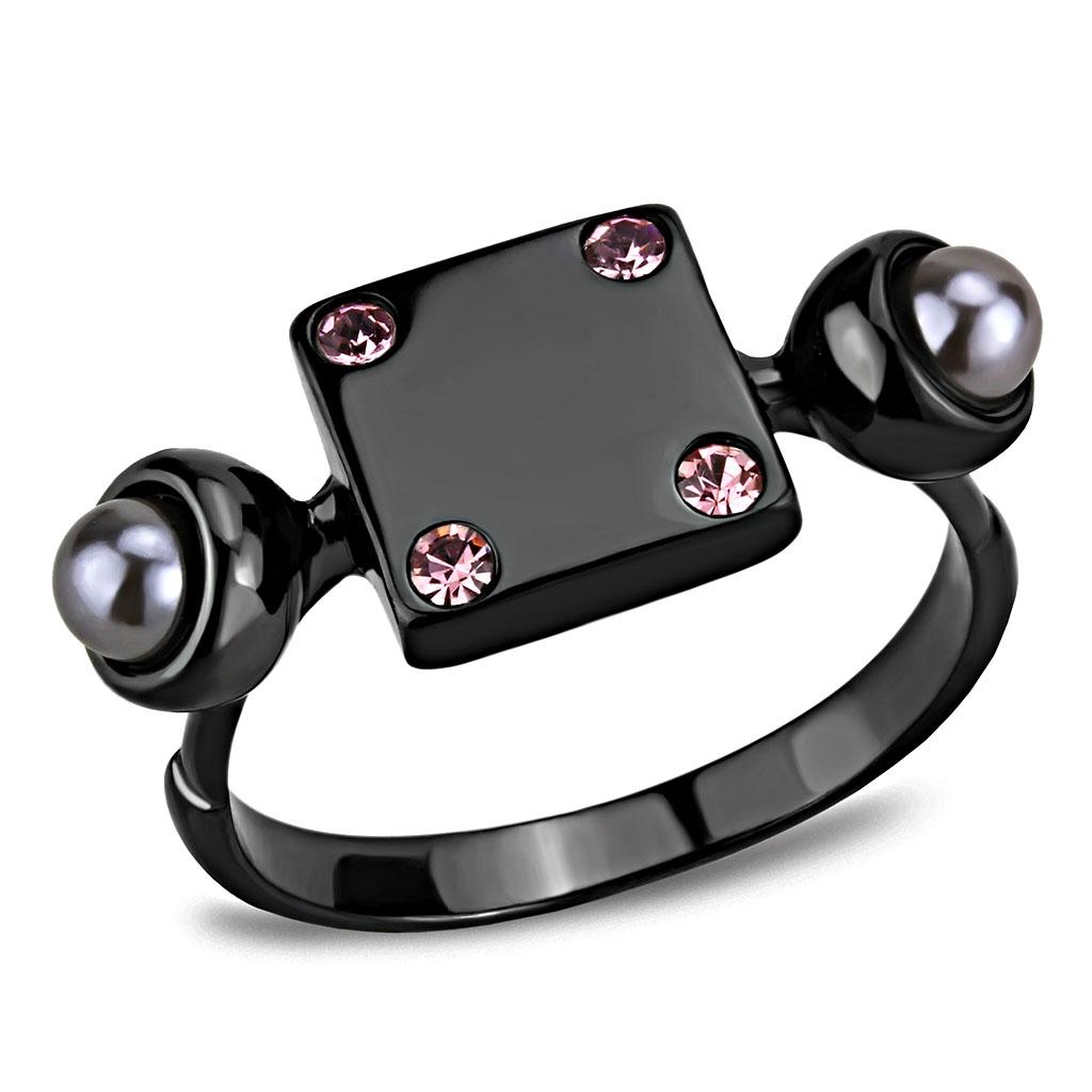 TK3513 - IP Light Black  (IP Gun) Stainless Steel Ring with Synthetic Pearl in Gray-0