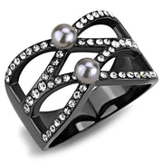 TK3515 - IP Light Black  (IP Gun) Stainless Steel Ring with Synthetic Pearl in Gray-0