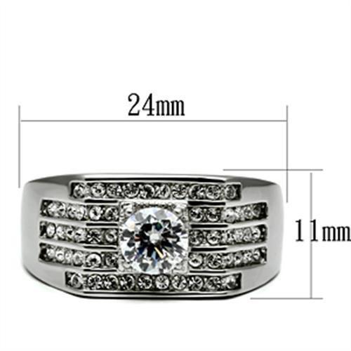 TK351 - High polished (no plating) Stainless Steel Ring with AAA Grade CZ  in Clear-1