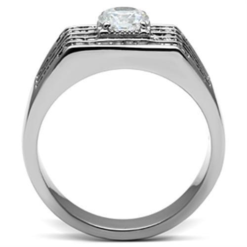 TK351 - High polished (no plating) Stainless Steel Ring with AAA Grade CZ  in Clear-2