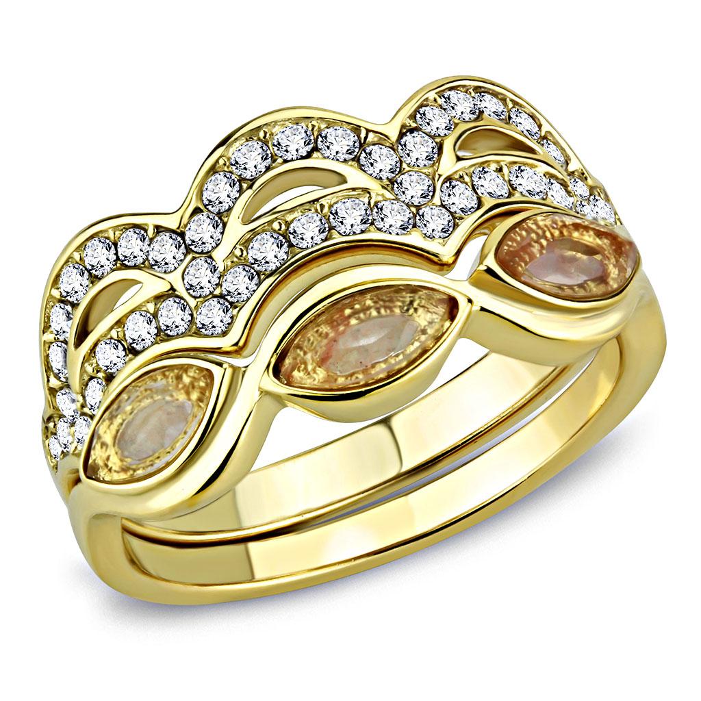 TK3521 - IP Gold(Ion Plating) Stainless Steel Ring with Synthetic Synthetic Glass in Light Peach-0