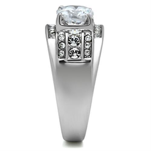 TK352 - High polished (no plating) Stainless Steel Ring with AAA Grade CZ  in Clear-2