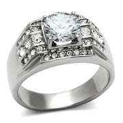 TK352 - High polished (no plating) Stainless Steel Ring with AAA Grade CZ  in Clear-0