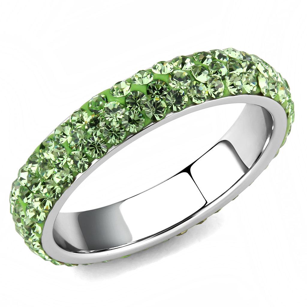 TK3537 - High polished (no plating) Stainless Steel Ring with Top Grade Crystal  in Peridot-0