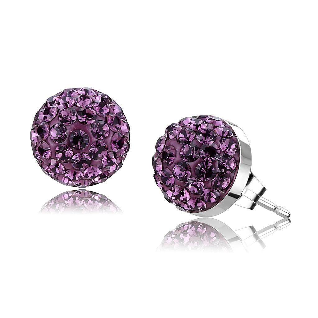 TK3552 - High polished (no plating) Stainless Steel Earrings with Top Grade Crystal  in Amethyst-0