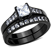 TK3555 - IP Black(Ion Plating) Stainless Steel Ring with AAA Grade CZ  in Clear-0