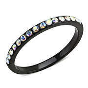 TK3556 - IP Black(Ion Plating) Stainless Steel Ring with Top Grade Crystal  in Aurora Borealis (Rainbow Effect)-0