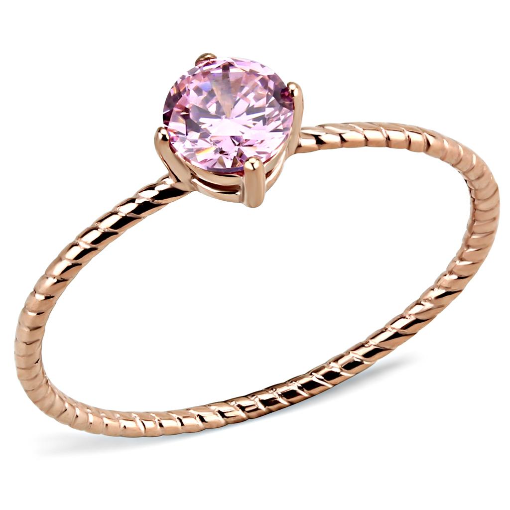 TK3558 - IP Rose Gold(Ion Plating) Stainless Steel Ring with AAA Grade CZ  in Rose-0