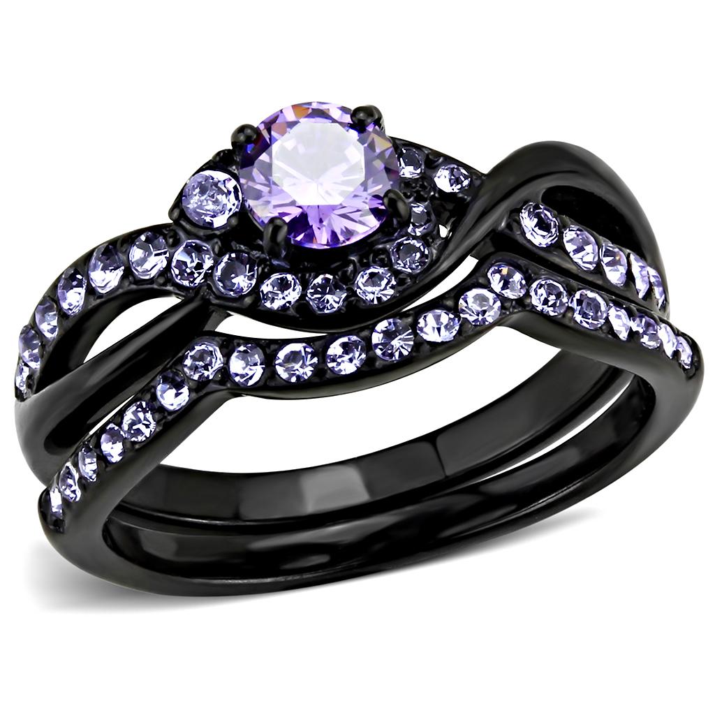 TK3560 - IP Black(Ion Plating) Stainless Steel Ring with AAA Grade CZ  in Amethyst-0