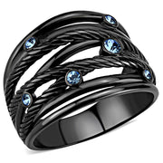 TK3564 - IP Black(Ion Plating) Stainless Steel Ring with Top Grade Crystal  in Sea Blue-0