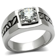 TK356 - High polished (no plating) Stainless Steel Ring with AAA Grade CZ  in Clear-0