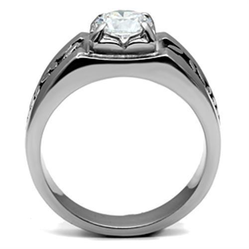 TK356 - High polished (no plating) Stainless Steel Ring with AAA Grade CZ  in Clear-2