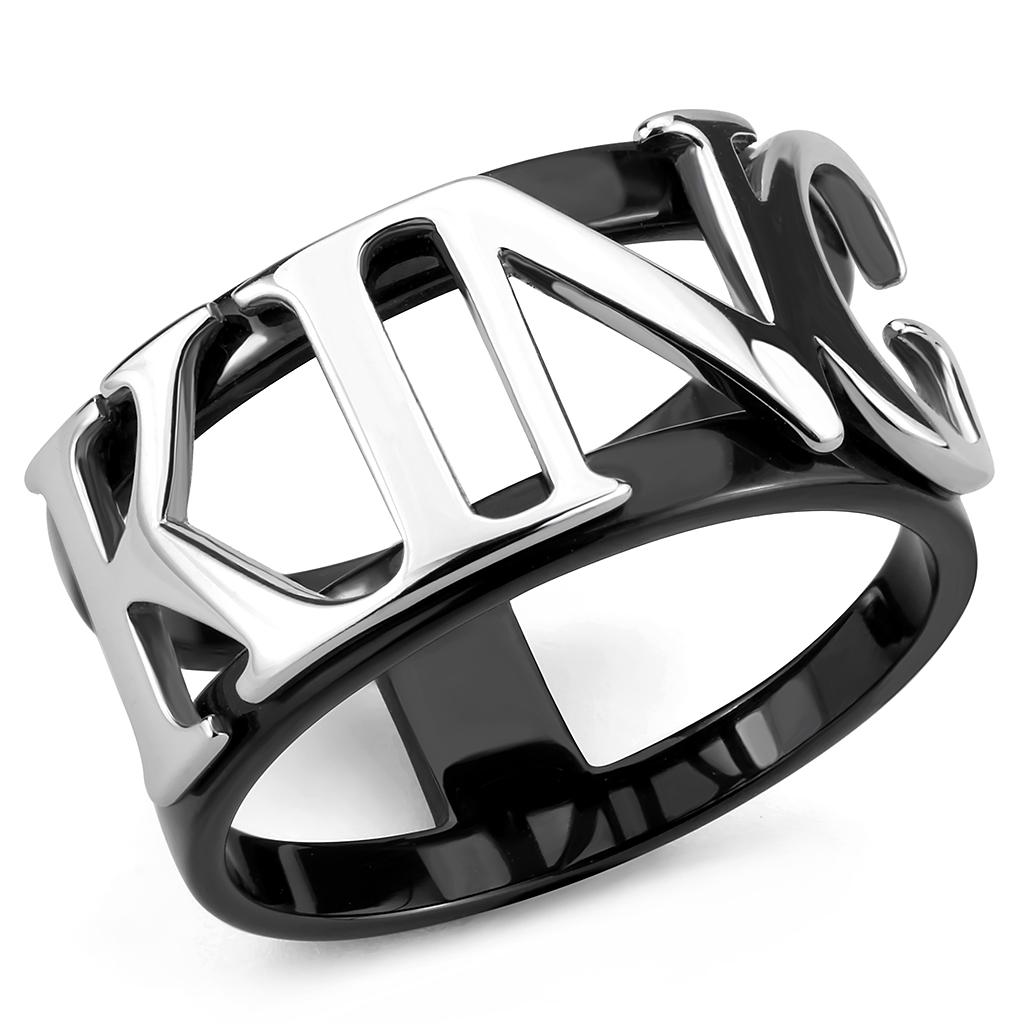 TK3583 - Two-Tone IP Black (Ion Plating) Stainless Steel Ring with No Stone-0