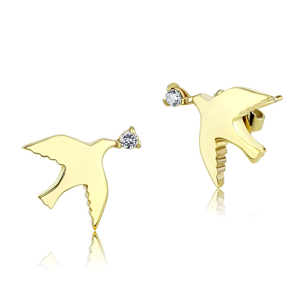 TK3603 - IP Gold(Ion Plating) Stainless Steel Earrings with AAA Grade CZ  in Clear-0