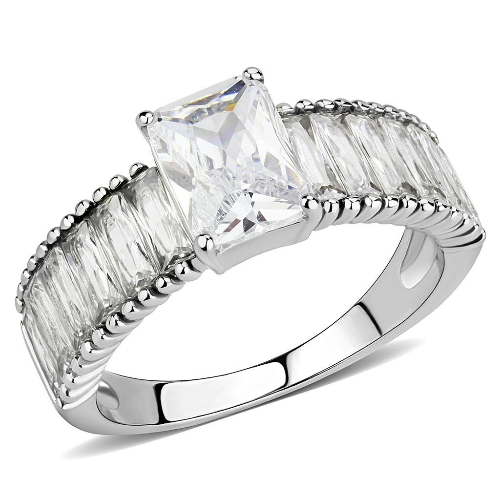 TK3608 - No Plating Stainless Steel Ring with AAA Grade CZ  in Clear-0