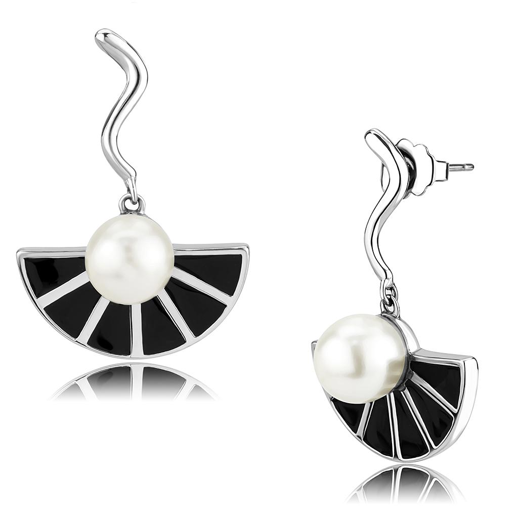 TK3612 - No Plating Stainless Steel Earrings with Synthetic Pearl in White-0