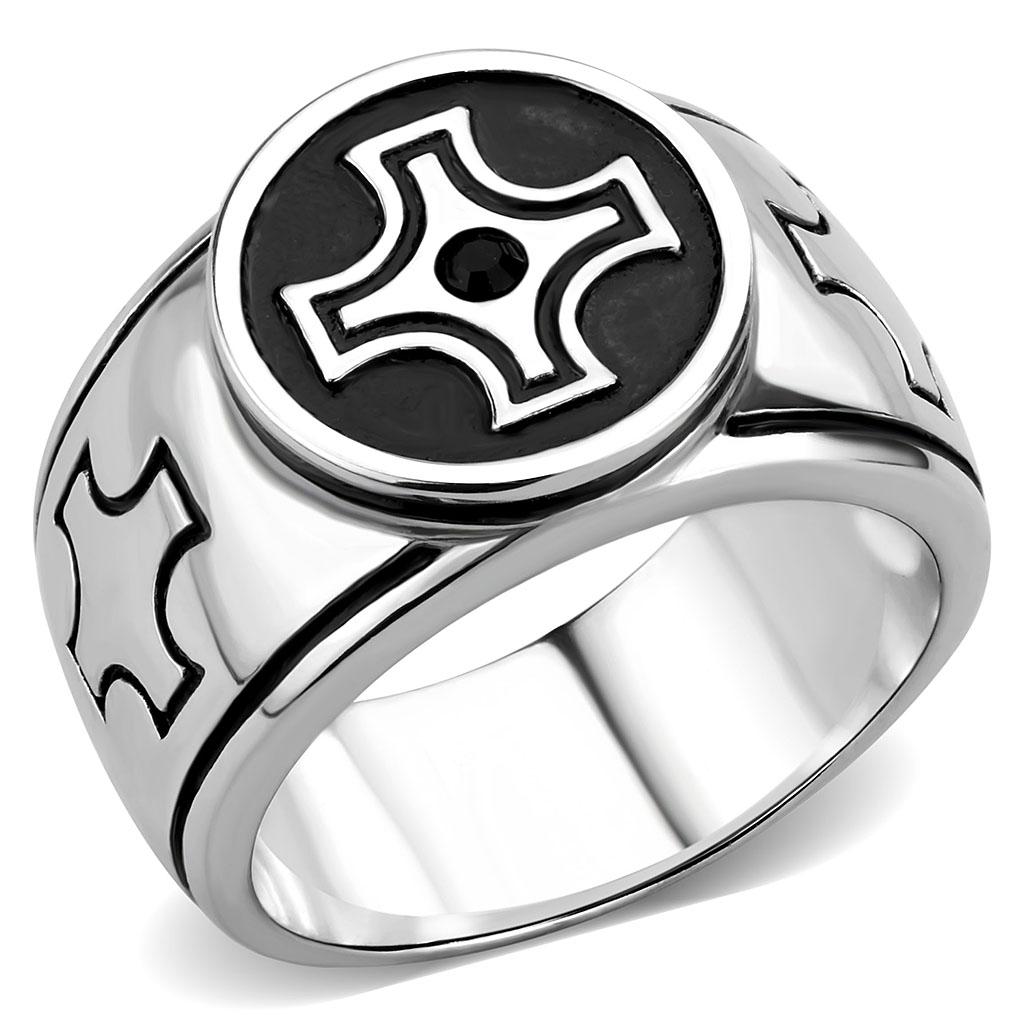 TK3617 - High polished (no plating) Stainless Steel Ring with Top Grade Crystal  in Jet-0