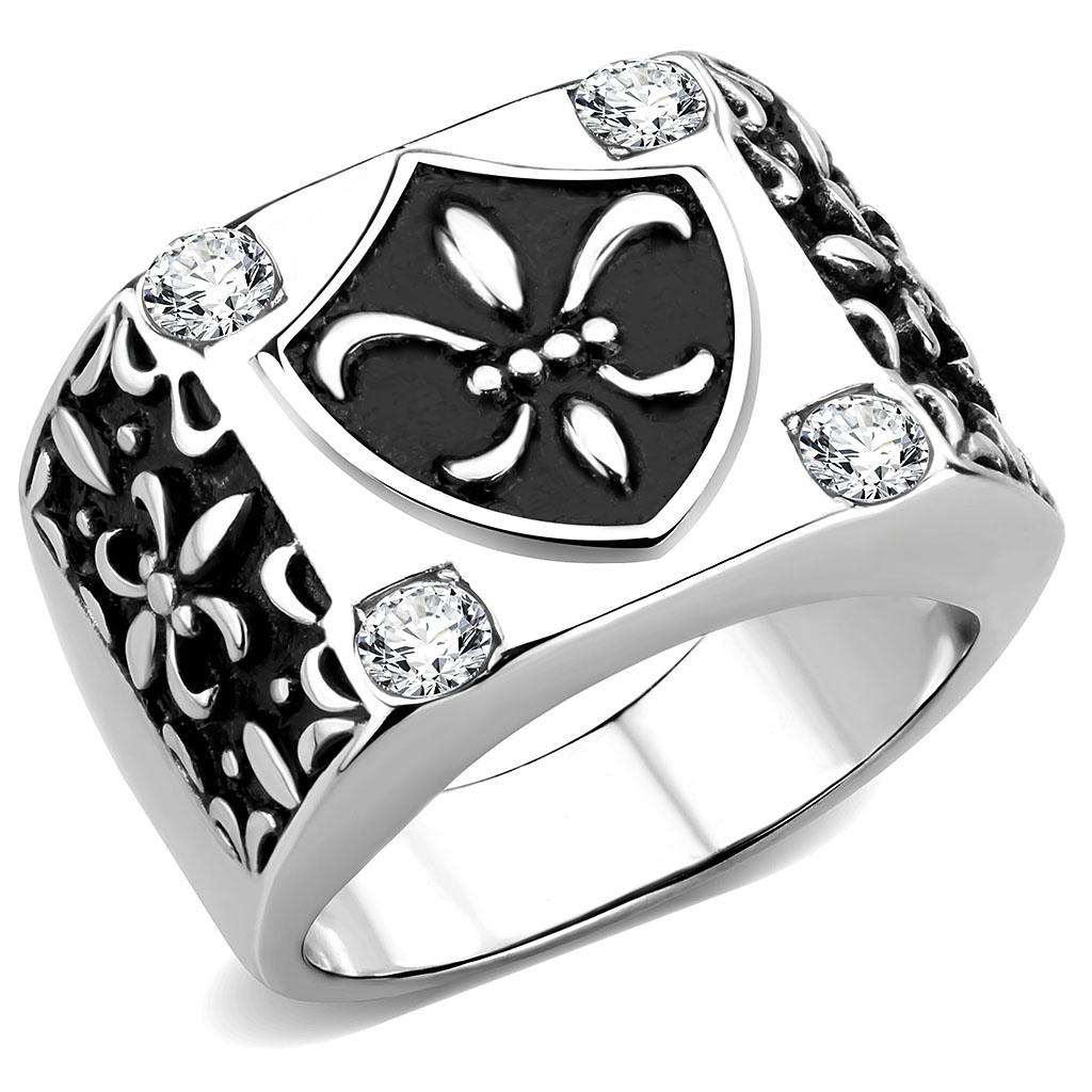 TK3621 - High polished (no plating) Stainless Steel Ring with AAA Grade CZ  in Clear-0