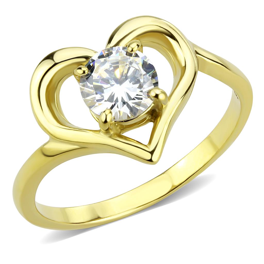 TK3628 - IP Gold(Ion Plating) Stainless Steel Ring with AAA Grade CZ  in Clear-0