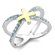 TK3636 - Two-Tone IP Gold (Ion Plating) Stainless Steel Ring with Top Grade Crystal  in Sea Blue-0