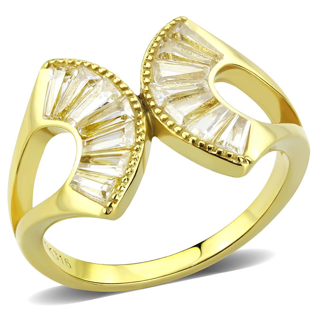 TK3638 - IP Gold(Ion Plating) Stainless Steel Ring with AAA Grade CZ  in Clear-0