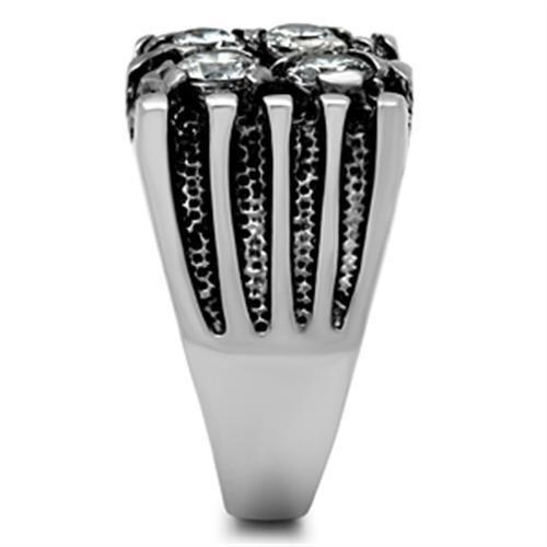 TK366 - High polished (no plating) Stainless Steel Ring with AAA Grade CZ  in Clear-3