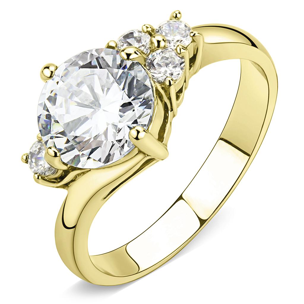 TK3670 - IP Gold(Ion Plating) Stainless Steel Ring with AAA Grade CZ  in Clear-0