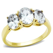 TK3671 - IP Gold(Ion Plating) Stainless Steel Ring with AAA Grade CZ  in Clear-0