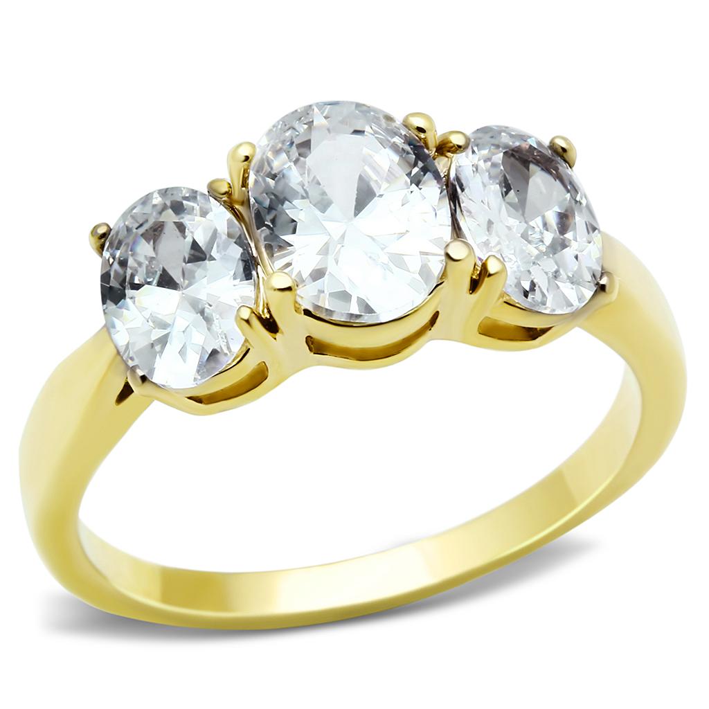 TK3671 - IP Gold(Ion Plating) Stainless Steel Ring with AAA Grade CZ  in Clear-0