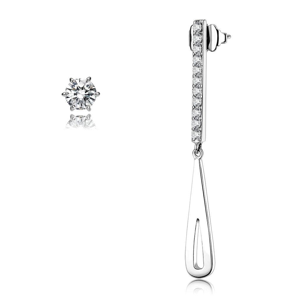 TK3678 - High polished (no plating) Stainless Steel Earrings with AAA Grade CZ  in Clear-0
