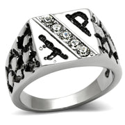 TK367 - High polished (no plating) Stainless Steel Ring with Top Grade Crystal  in Clear-0