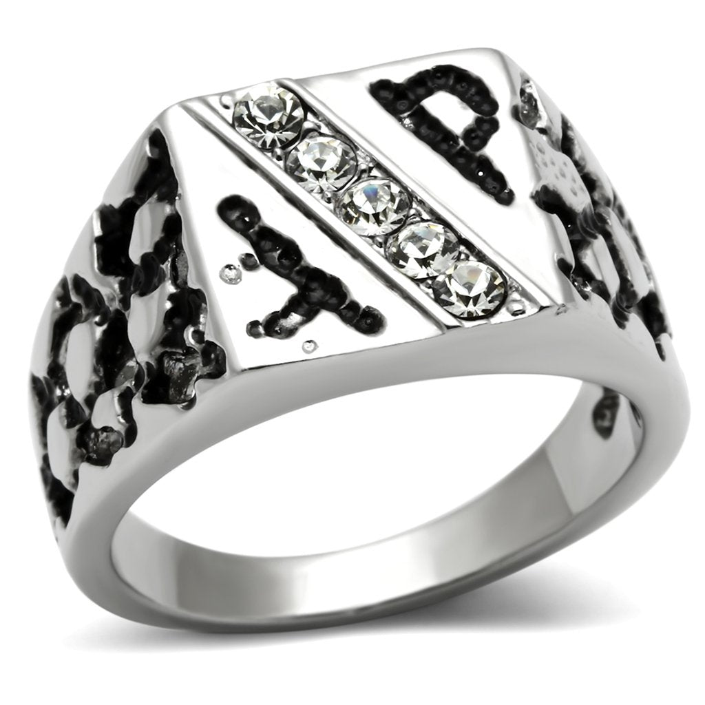 TK367 - High polished (no plating) Stainless Steel Ring with Top Grade Crystal  in Clear-0