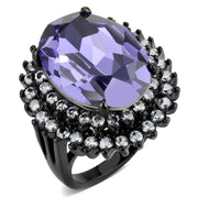 TK3687 - IP Black(Ion Plating) Stainless Steel Ring with Top Grade Crystal  in Tanzanite-0