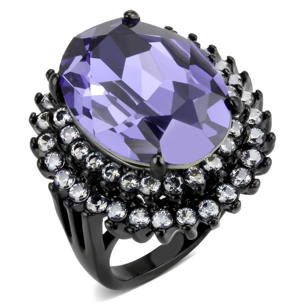 TK3687 - IP Black(Ion Plating) Stainless Steel Ring with Top Grade Crystal  in Tanzanite-0