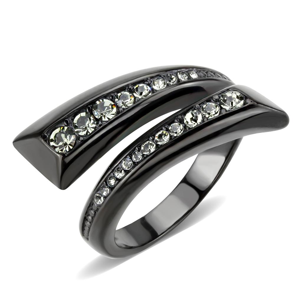 TK3692 - IP Black(Ion Plating) Stainless Steel Ring with Top Grade Crystal  in Black Diamond-0