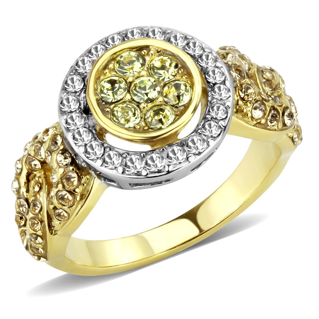 TK3704 - Two-Tone IP Gold (Ion Plating) Stainless Steel Ring with Top Grade Crystal  in Multi Color-0