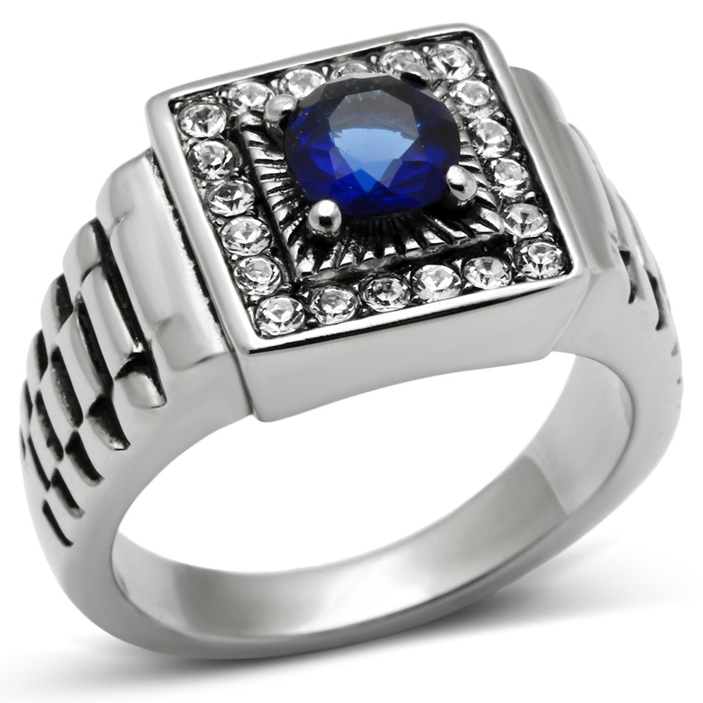 TK370 - High polished (no plating) Stainless Steel Ring with Synthetic Synthetic Glass in Montana-0