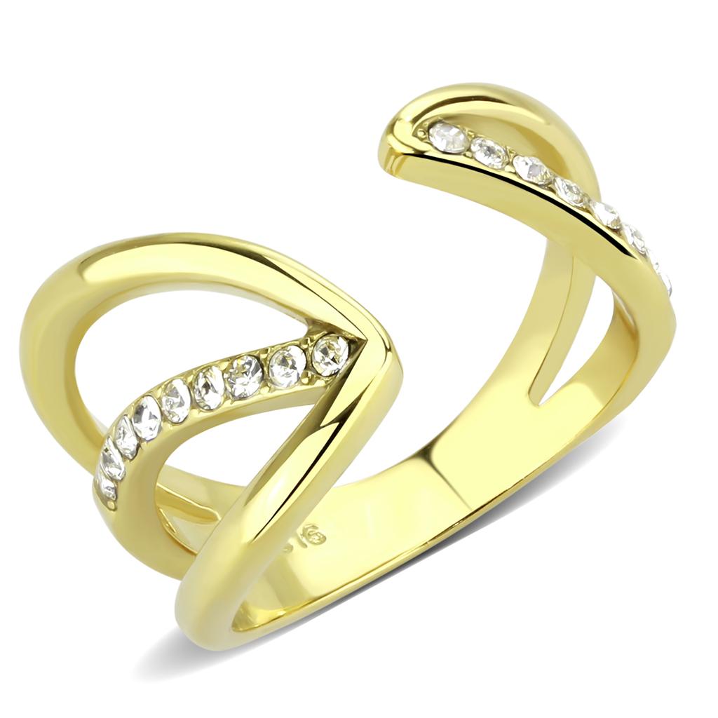 TK3710 - IP Gold(Ion Plating) Stainless Steel Ring with Top Grade Crystal  in Clear-0
